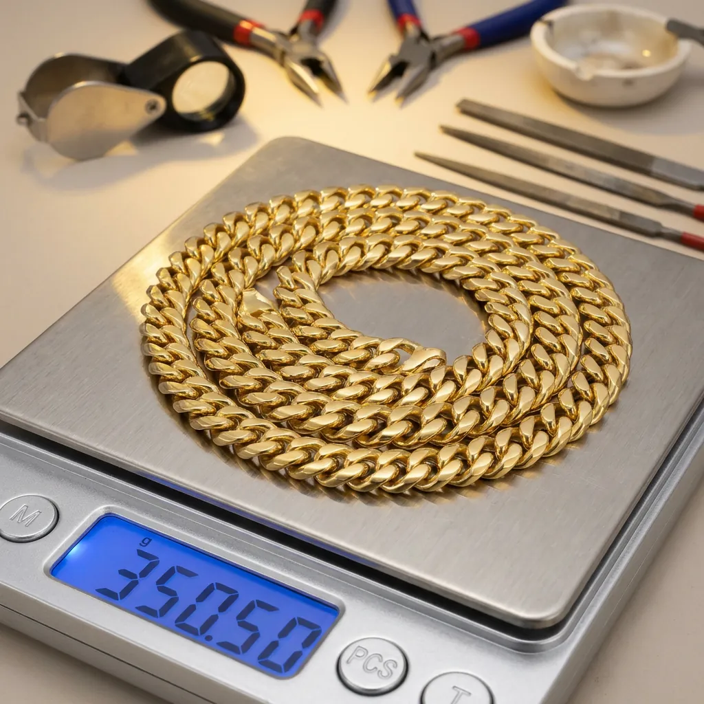 Jeweller weighing gold on a digital scale